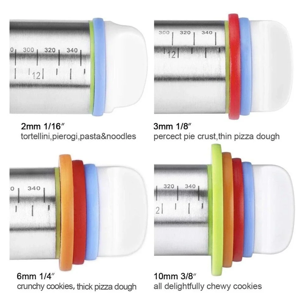 Rolling Pin & Pastry Baking Mat Set Rolling Pins W/ Adjustable Thickness Rings